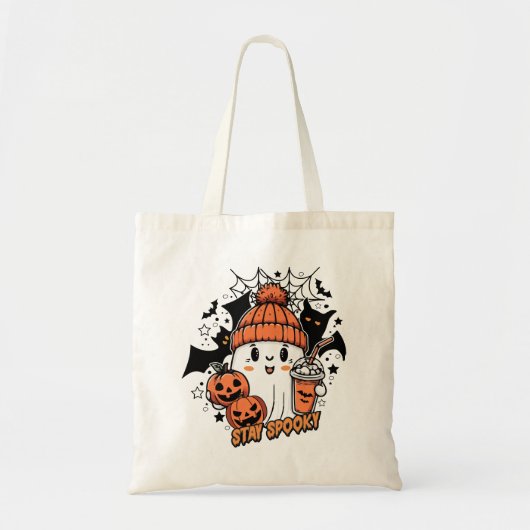 Retro Schattigee Ghost Coffee Pumpkin Bougie Blijf Tote Bag (Voorkant)