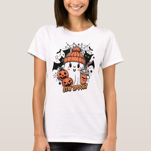 Retro Schattigee Ghost Coffee Pumpkin Spooky T-shirt (Voorkant)