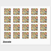 Retro Schattigee Girly Comics Vierkante Sticker (Vel)