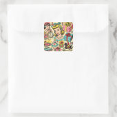 Retro Schattigee Girly Comics Vierkante Sticker (Tas)