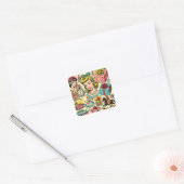 Retro Schattigee Girly Comics Vierkante Sticker (Envelop)