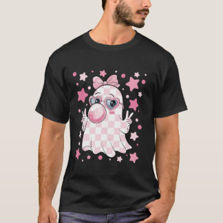Retro Schattigee Girly Ghost Coquette Roze Bow Blo T-shirt