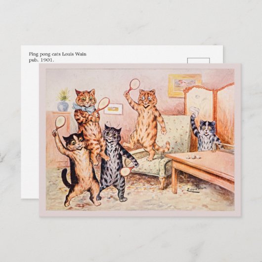 Retro Schattigee grappige katten spelen Ping Pong Briefkaart (Voorkant / Achterkant)