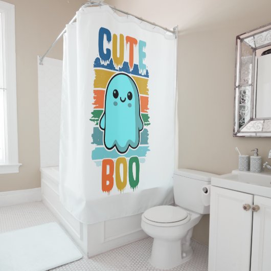 Retro Schattigee Halloween Ghost Douchegordijn (In situ)