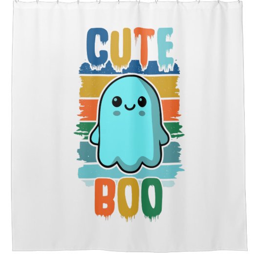 Retro  Schattigee Halloween Ghost Douchegordijn (Voorkant)