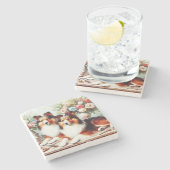 Retro Schattigee Honden Olieverfschilderij Stenen Onderzetter (Zijkant)