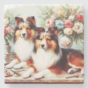 Retro Schattigee Honden Olieverfschilderij Stenen Onderzetter