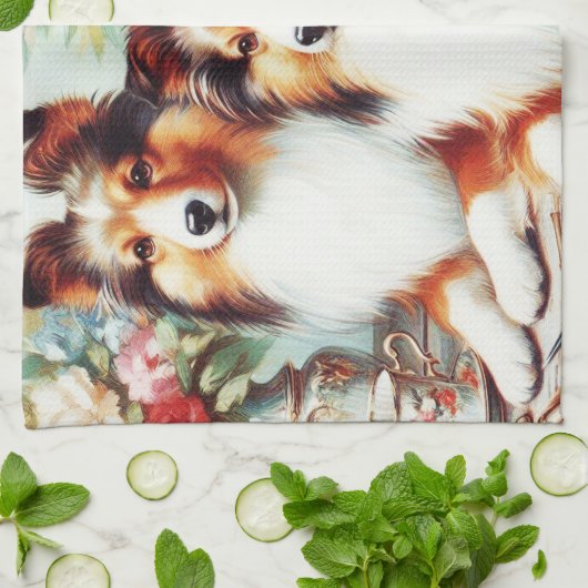 Retro Schattigee Honden Olieverfschilderij Theedoek (Gevouwen)