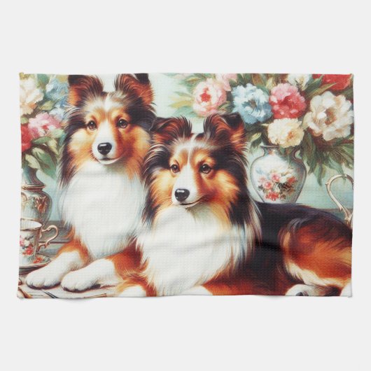 Retro Schattigee Honden Olieverfschilderij Theedoek (Horizontaal)