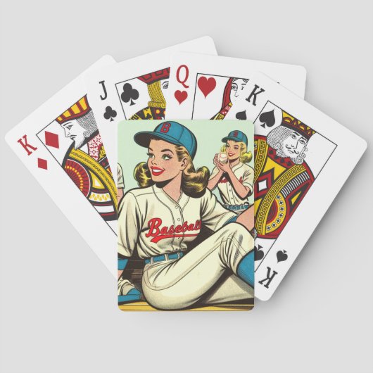 Retro Schattigee Honkbal Meisjes Comics Pokerkaarten (Achterkant)