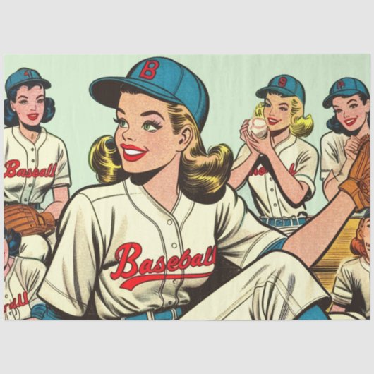 Retro Schattigee Honkbal Meisjes Comics Tissuepapier (Voorkant)
