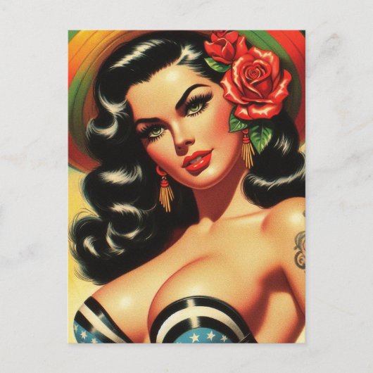 Retro Schattigee Hot Pinup Briefkaart (Voorkant)