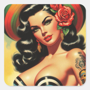 Retro Schattigee Hot Pinup Vierkante Sticker