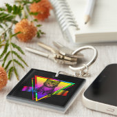 Retro Schattigee kat Sleutelhanger (Voorkant Rechts)