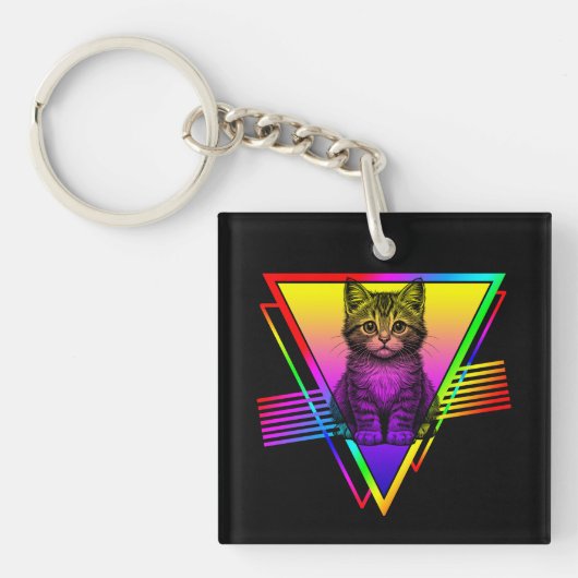 Retro Schattigee kat Sleutelhanger (voorkant)