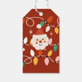 Retro Schattigee Kerstman met Fairy Lights Rood Cadeaulabel