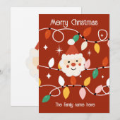 Retro Schattigee Kerstman met Fairy Lights Rood Feestdagenkaart (Voorkant / Achterkant)