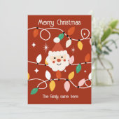 Retro Schattigee Kerstman met Fairy Lights Rood Feestdagenkaart (Staand voorkant)
