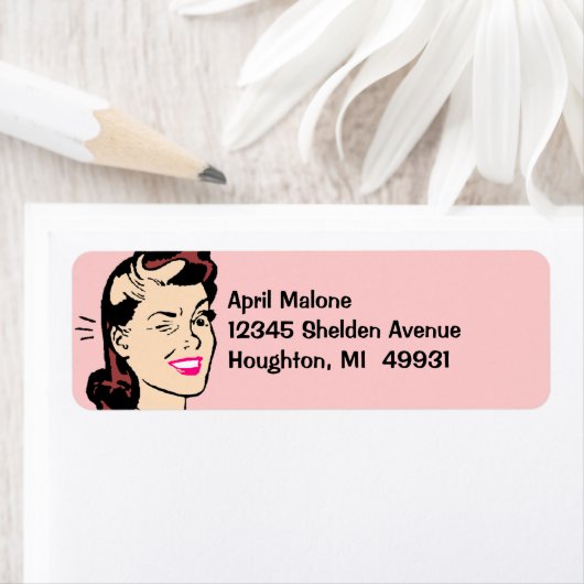 Retro Schattigee knipoog Lady Winks Etikettering l Etiket (Insitu)