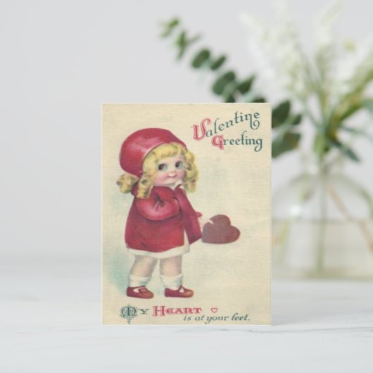  Retro Schattigee Little Girl Heart Valentijn Feestdagenkaart (Staand voorkant)
