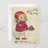  Retro Schattigee Little Girl Heart Valentijn Feestdagenkaart (Voorkant / Achterkant)