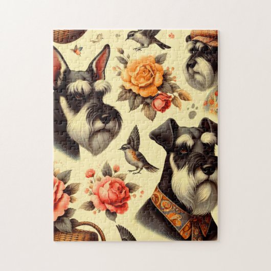 Retro Schattigee Schnauzer Illustratie Legpuzzel (Verticaal)