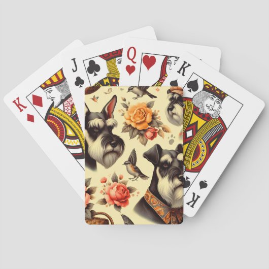 Retro Schattigee Schnauzer Illustratie Pokerkaarten (Achterkant)