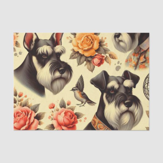 Retro Schattigee Schnauzer Illustratie Tissuepapier (Voorkant)