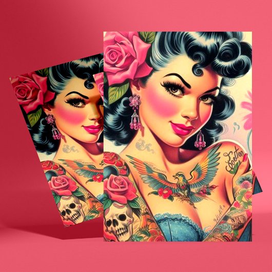 Retro Schattigee Tattooed Pin-up Briefkaart