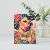 Retro Schattigee Tattooed Pin-up Briefkaart (Staand voorkant)