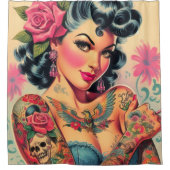 Retro Schattigee Tattooed Pin-up Douchegordijn (Voorkant)