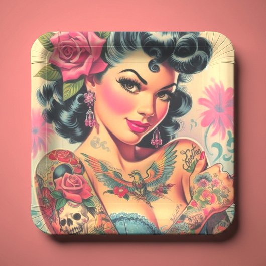 Retro Schattigee Tattooed Pin-up Papieren Bordje