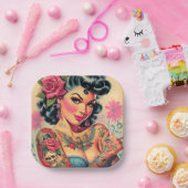 Retro Schattigee Tattooed Pin-up Papieren Bordje (Feest)