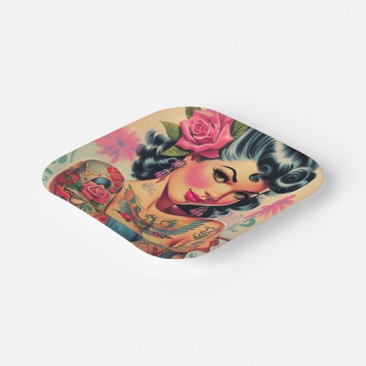 Retro Schattigee Tattooed Pin-up Papieren Bordje (Gebogen)