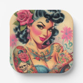 Retro Schattigee Tattooed Pin-up Papieren Bordje (Voorkant)