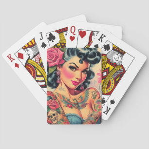 Retro Schattigee Tattooed Pin-up Pokerkaarten
