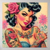 Retro Schattigee Tattooed Pin-up Poster (Voorkant)