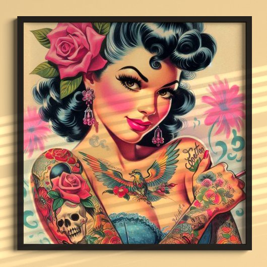 Retro Schattigee Tattooed Pin-up Poster