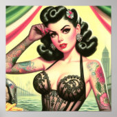Retro Schattigee Tattooed Pin-up Poster (Voorkant)