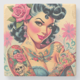 Retro Schattigee Tattooed Pin-up Stenen Onderzetter