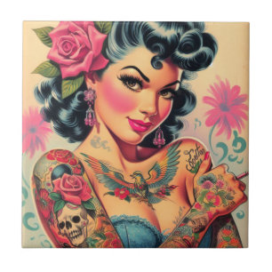 Retro Schattigee Tattooed Pin-up Tegeltje