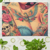 Retro Schattigee Tattooed Pin-up Theedoek (Gevouwen)