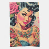 Retro Schattigee Tattooed Pin-up Theedoek (Verticaal)