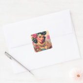 Retro Schattigee Tattooed Pin-up Vierkante Sticker (Envelop)