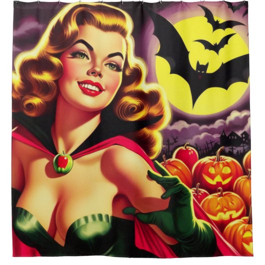 Retro Schattigee Vampier Pin-up Douchegordijn (Voorkant)