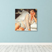 Retro Schattigee Vrouw '50 Pin-up Canvas Afdruk (Insitu (Houten vloer))