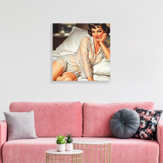 Retro Schattigee Vrouw '50 Pin-up Canvas Afdruk (Insitu (Woonkamer))