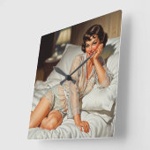 Retro Schattigee Vrouw '50 Pin-up Vierkante Klok (Hoek)