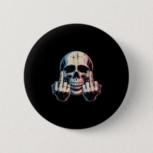 Retro schedel gezicht Grappig Middelvinger Grafie Ronde Button 5,7 Cm