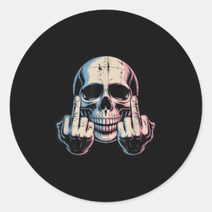 Retro schedel gezicht Grappig Middelvinger Grafie Ronde Sticker